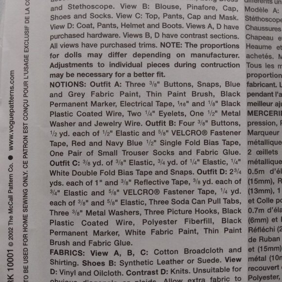 18" Doll Clothes Sewing Pattern Costumes Firefighter Nurse Doctor UNCUT 7678 - Picture 5 of 8